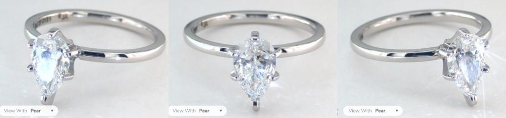 1 Carat Pear Shaped Diamond Ring Viewed from 3 Angles