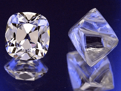 Cushion cut diamond and its natural rough