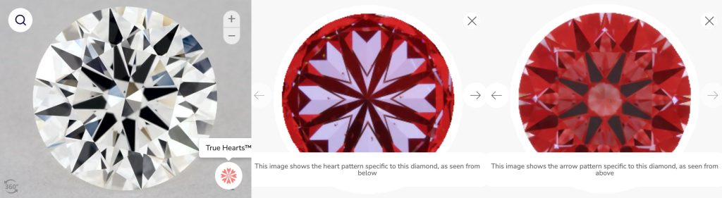 James Allen True Hearts diamond with the accompanying Hearts and Arrows images
