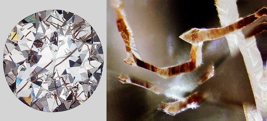 Rare Diamond Featuring Exotic Etch Channels (Collector-Grade Inclusion) Rare diamond with exotic etch channel inclusions under magnification.