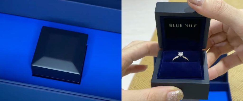 Blue Nile previous engagement ring box old design with high-gloss blue finish and velvet interior