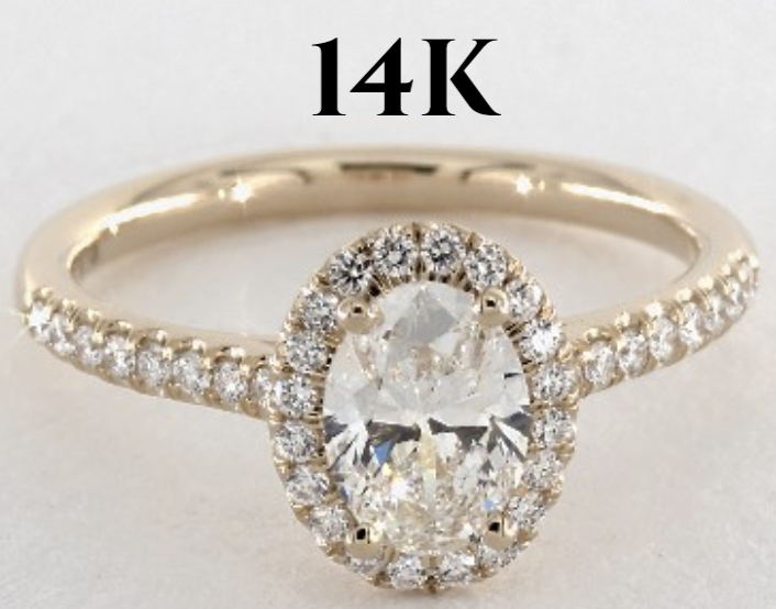 14K Yellow Gold Pavé Halo Diamond Engagement Ring with Oval Center Diamond 14K Yellow Gold Pavé Halo Diamond Engagement Ring with Oval Center Diamond