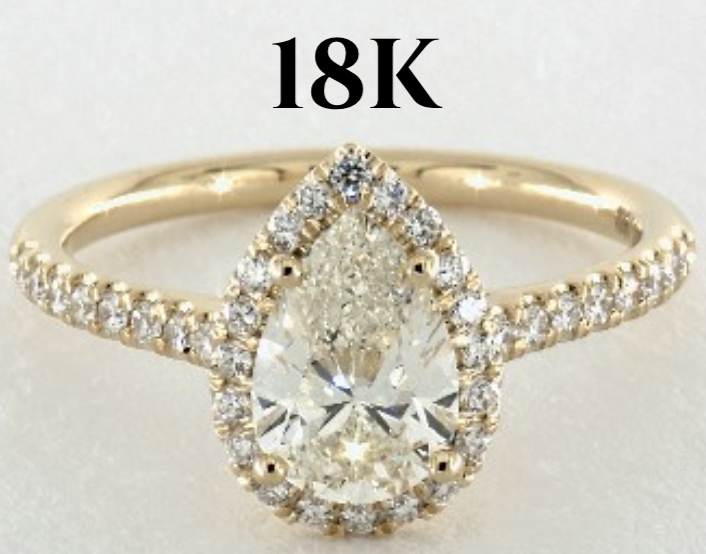 18K Yellow Gold Pavé Halo Diamond Engagement Ring with Pear Shaped Center Diamond 18K Yellow Gold Pavé Halo Diamond Engagement Ring with Pear Shaped Center Diamond