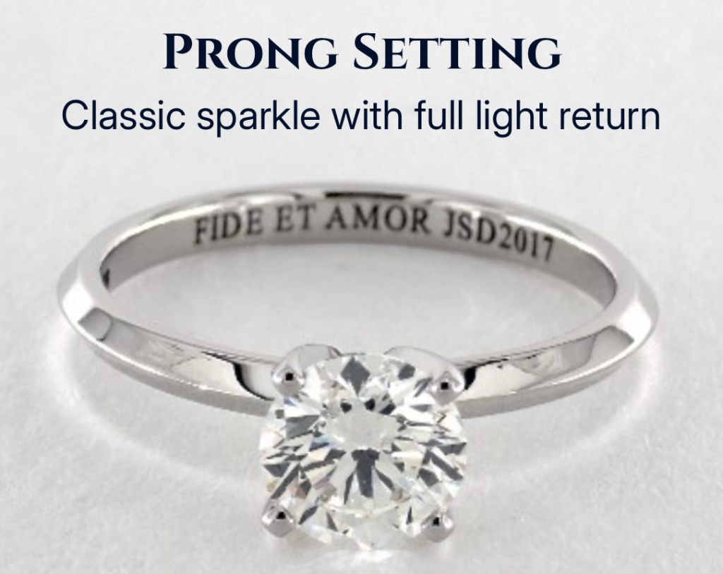Bright and Classic Prong setting diamond ring with 1.2 carat round center and 2.0 mm band in classic solitaire design