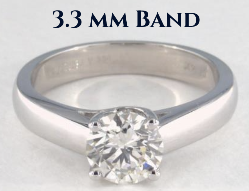 3.3 mm Solitaire Ring Band Solitaire engagement ring with 3.3 mm thick band and 1.01 carat round diamond